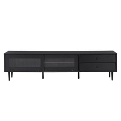 Modern TV Stand with Sliding Flutes Glass Doors and Slanted Drawer - TV Stand