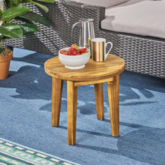 Outdoor Acacia Wood Side Table with Weather Resistance - Side Tables