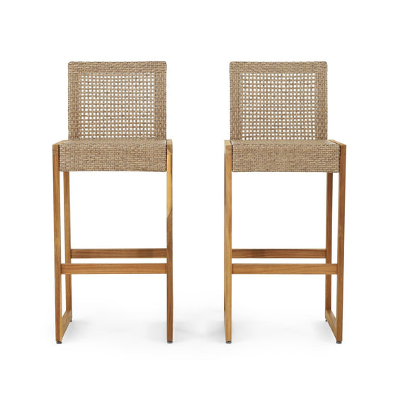 Outdoor Bar Chair with Rattan Wicker Top - Bar Stool