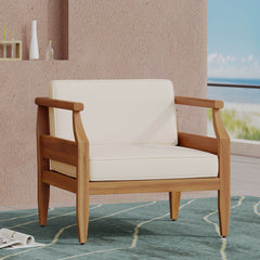 Outdoor Club Chair with Cushion and Wooden Frame - Outdoor Seating