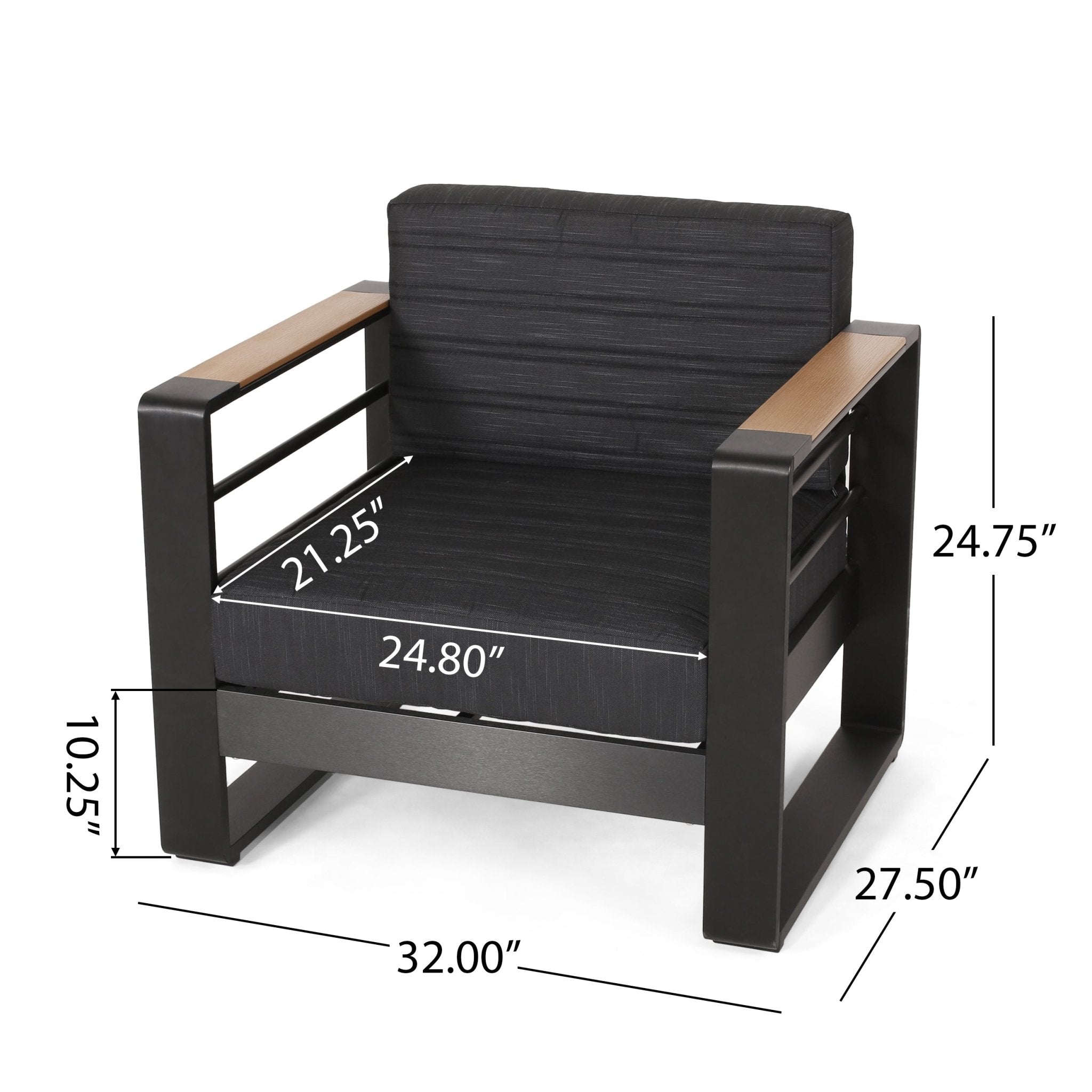 Outdoor Club Chair with Square Arm and Water Resistance Cushion - Outdoor Seating
