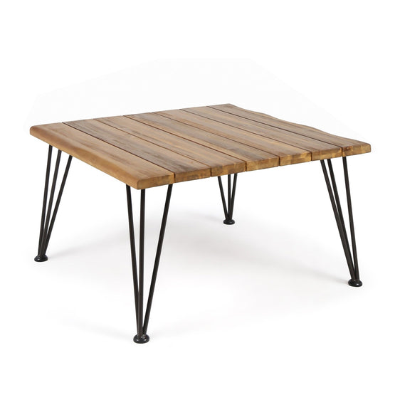 Outdoor Coffee Table with Slat Top and Metal Legs - Outdoor Tables