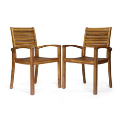Outdoor Dining Chair with Square Arm and Wooden Frame - Outdoor Seating