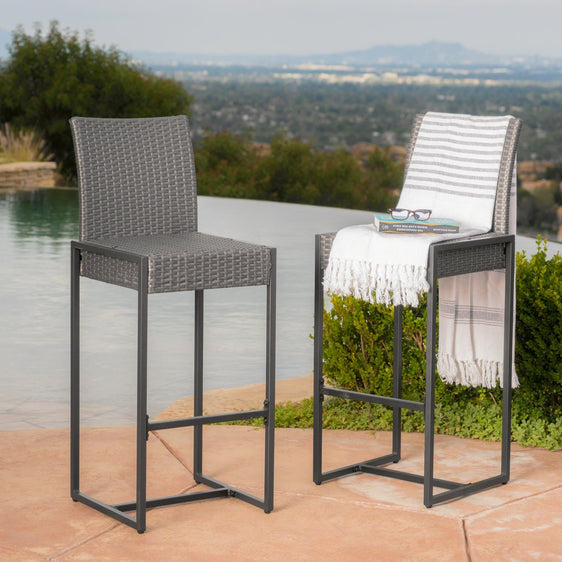 Outdoor PE Rattan Bar Chair with Metal Legs - Bar Stool