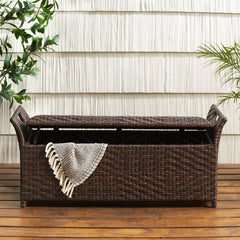 Outdoor PE Rattan Bench with Flair Arm and Storage - Benches