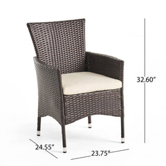 Outdoor Rattan Dining Chair with Cushion and Metal Frame - Outdoor Seating