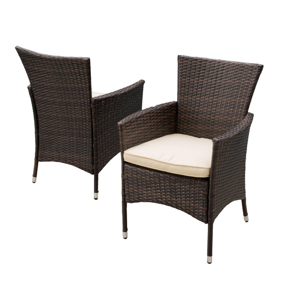 Outdoor Rattan Dining Chair with Cushion and Metal Frame - Outdoor Seating