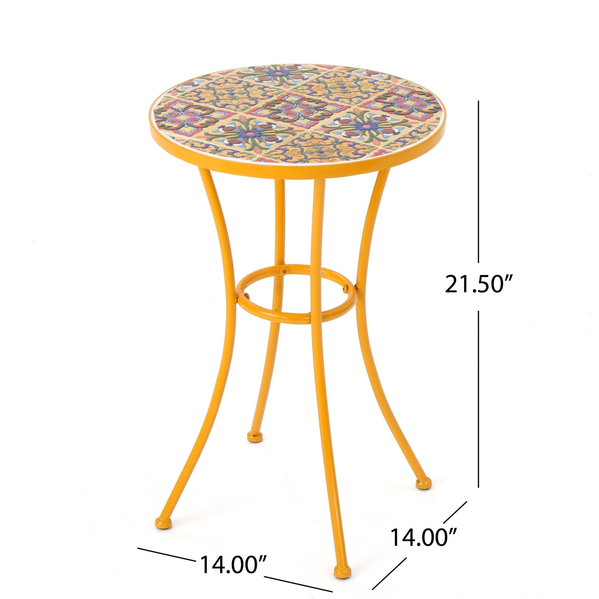 Outdoor Side Table with Tile Mosaic Table Top and Metal Legs - Side Tables