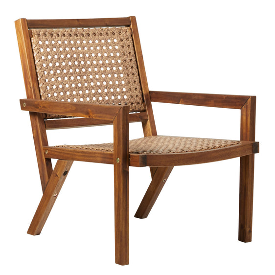 Outdoor Solid Wood and Rattan Accent Chair - Outdoor Patio Chair
