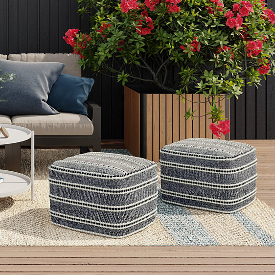Outdoor Square Pouf with Woven Polyester Water and UV Ray Resistant - Pouf