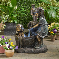 Outdoor Weather Resistant Floor Fountain with Light and An Interior Pump - Water Feature