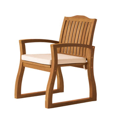 Outdoor Wooden Armchair with Slat Back and Water-Resistant Cushion - Outdoor Seating