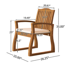 Outdoor Wooden Armchair with Slat Back and Water-Resistant Cushion - Outdoor Seating