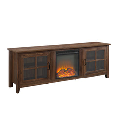 Paradox 2-Door Glass Windowpane 70" Fireplace TV Stand for 80" TVs - Fireplace