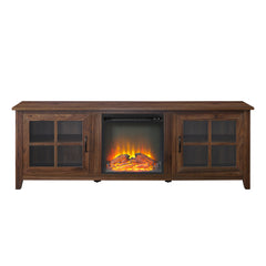Paradox 2-Door Glass Windowpane 70" Fireplace TV Stand for 80" TVs - Fireplace