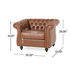 PU Leather Upholstered Club Chair with Rolled Arm - Accent Chairs