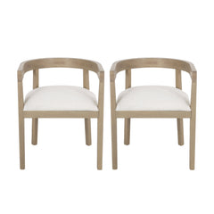 Quaint Polished Wood Frames and Rounded Tub Shape Arm Chairs, Set of 2 - Dining Chairs