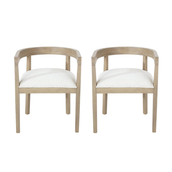 Quaint Polished Wood Frames and Rounded Tub Shape Arm Chairs, Set of 2 - Dining Chairs