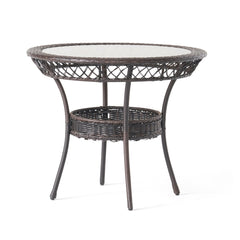 Quintessence 34" Outdoor Rattan Table with Tempered Glass - Outdoor Tables