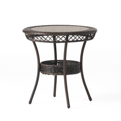 Quintessence 34" Outdoor Rattan Table with Tempered Glass - Outdoor Tables