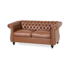 Quixotic Chesterfield Tufted Loveseat with Scroll Arms and Turned Legs - Sofas