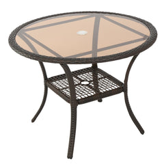 Rattan Cover Table with Glass Top and Iron Frame - Outdoor Tables
