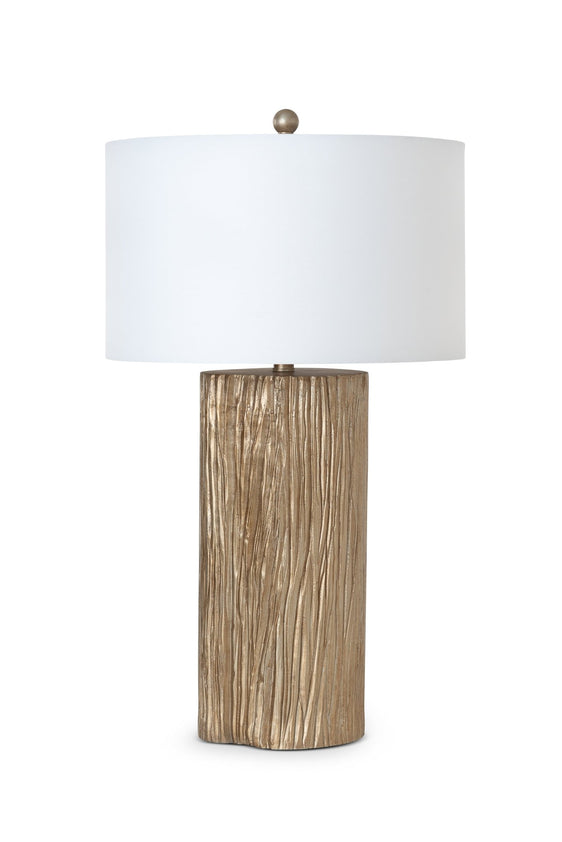 Reclaimed Wood 30" Gold Polyresin Table lamp w/ White Shade. (Set of 2) - Table Lamps