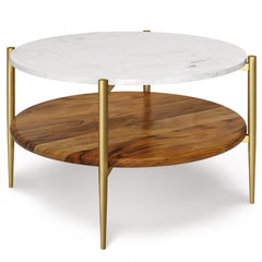 Round Marble Coffee Table with Gold Metal Legs - Coffee Tables