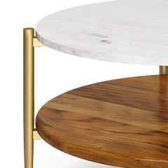 Round Marble Coffee Table with Gold Metal Legs - Coffee Tables