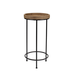 Round Wood and Metal Plant Stand Table (Set of 2) - End Tables