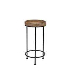 Round Wood and Metal Plant Stand Table (Set of 2) - End Tables