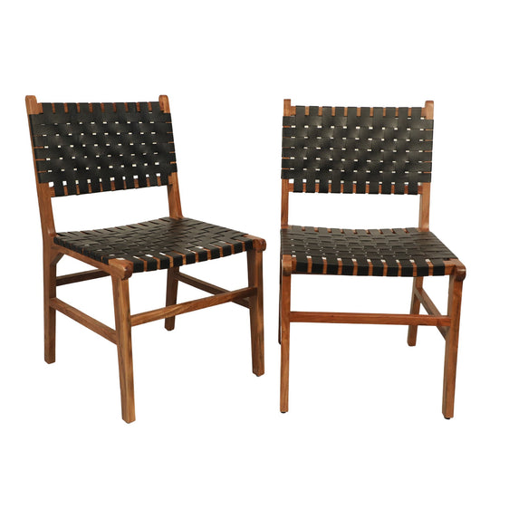 Set of 2 Whitney Leather Woven Chair - Dining Chairs