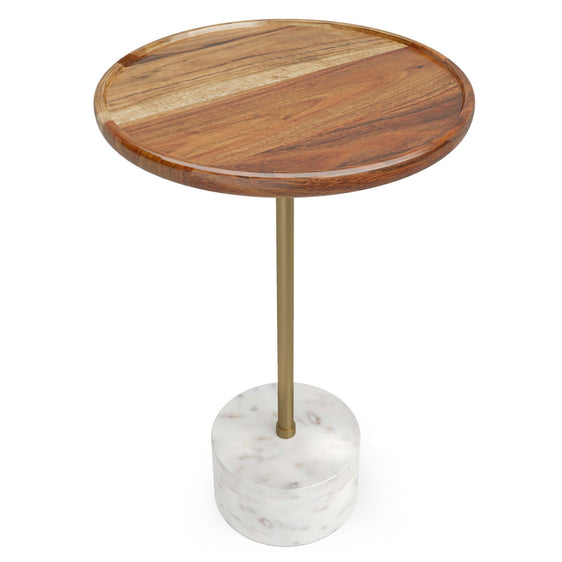 Side Table with Acacia Wood Top and Marble Base - Side Tables