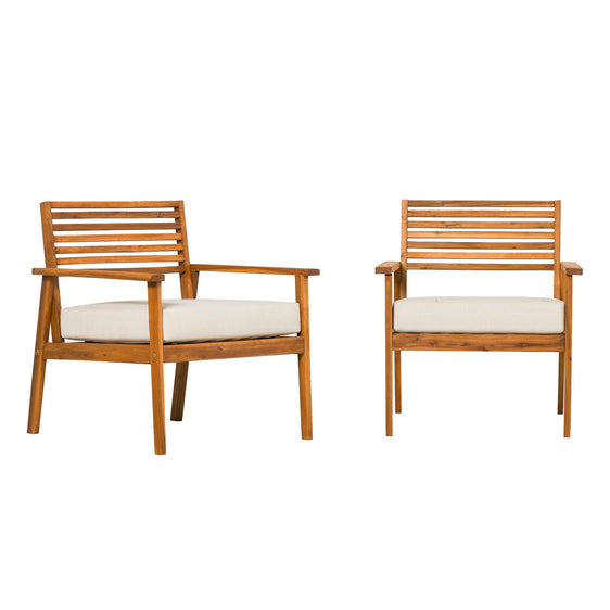 Slat-Back Solid Acacia Wood Patio Club Chair, Set of 2 - Outdoor Patio Chair