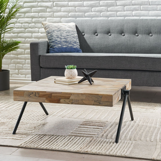 Sleek Metal and Wood Coffee Table with V-Shaped Legs - Coffee Tables