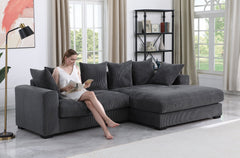Symphony 3 Piece Corduroy Upholstered Sectional Set with 6 Pillows - Sofas