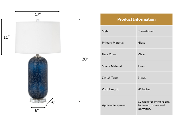 Tootsie-30-Inch Blue Glass Table Lamp with Crystal Base (set of 2) - Table Lamps