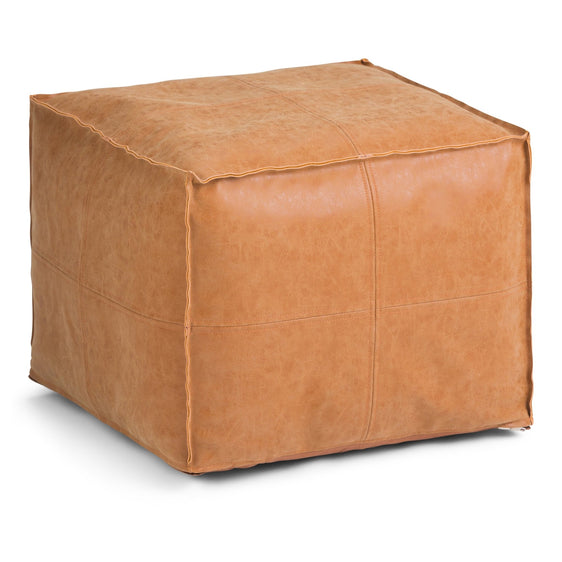 Tranquilize Faux Leather Square Pouf with Top Stitching Detail and Zipper - Pouf