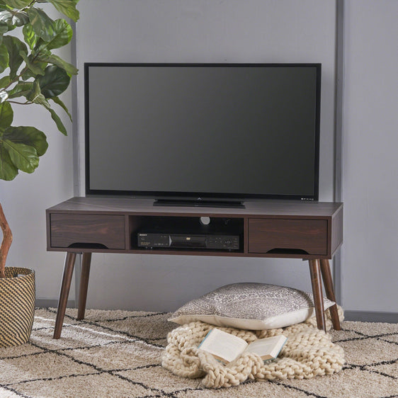 TV Stand with Handcrafted Details, Shelf and Pair of Drawers - TV Stand