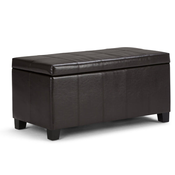 Upholstered Faux Leather Storage Ottoman with Stitching Detail - Ottomans