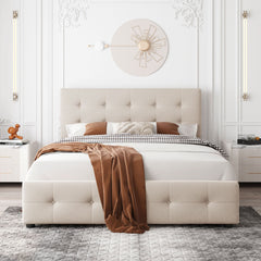 Upholstered Queen Platform Bed with Classic Headboard and 4 Drawers - Beds