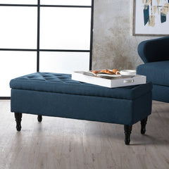 Upholstered Suede Storage Bench with Button Tufted and Turned Legs - Benches
