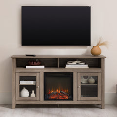 Vibrance Glass-Door Fireplace Tall TV Stand for TVs up to 65" - TV Stand