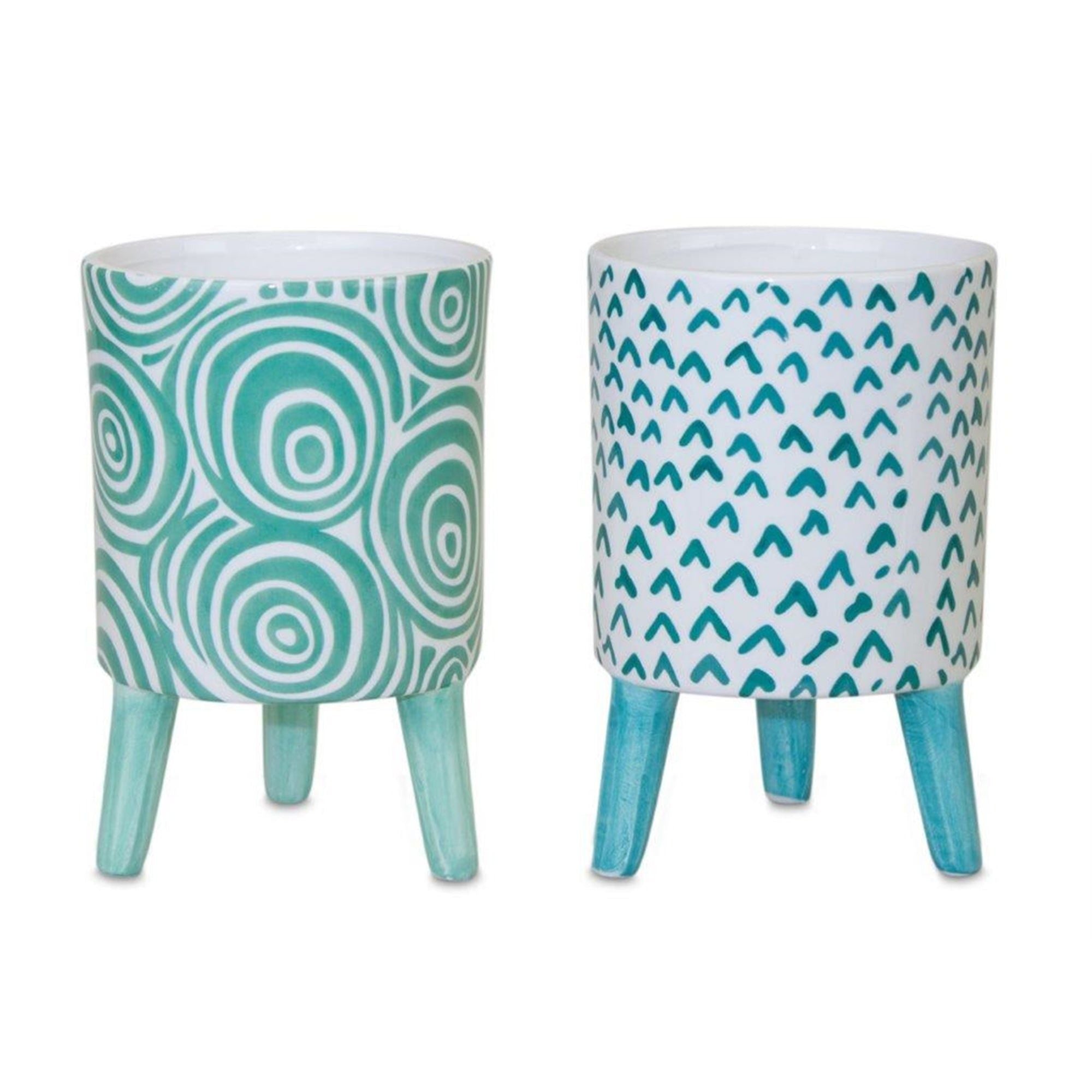 ceramic plant pot with legs Blue Patterned Pot with Legs, Set of 2