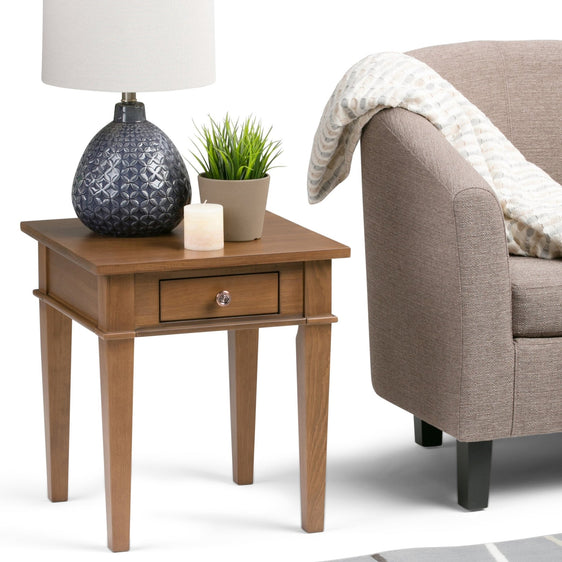 Wood End Table with Drawer, Double Molded Top and Tapered Legs - End Tables