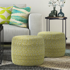 Zenithal Multi-functional Round Braided Pouf with Natural Pattern - Ottomans
