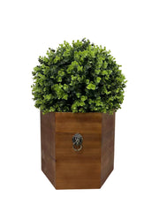 24" Ball Topiary Faux Plant in Redwood Pot - Outdoor