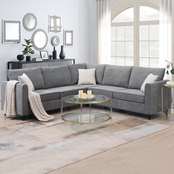 3 Piece L Shaped Sectional Sofa with 3 Pillows, Gray - Pier 1