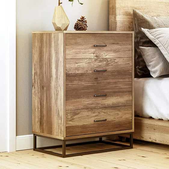 4-Drawer-Wood-Storage-Dresser-With-Easy-Pull-Handle-And-Metal-Frame-For-Bedroom,-Living-Room,-Hallway,-And-Office-Home-Goods