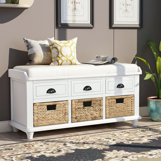 42''-Storage-Bench-with-3-Drawers-and-3-Rattan-Baskets-Benches